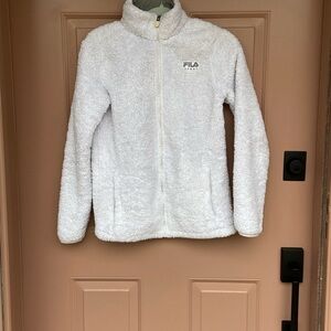 Fila White Ski Jacket with Fleece Material and Slim Fit